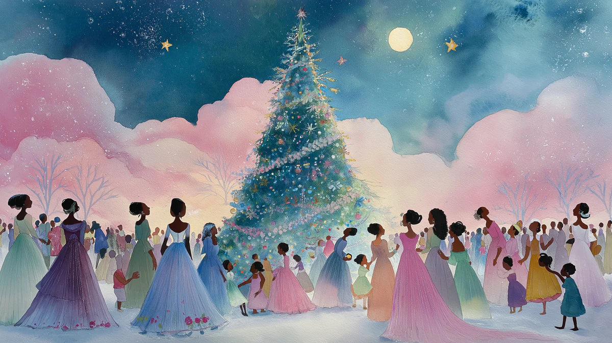 Dreamlike Winter Ball Mural Wallpaper — Watercolor Festive Scene Mural Wallpaper - room preview 04