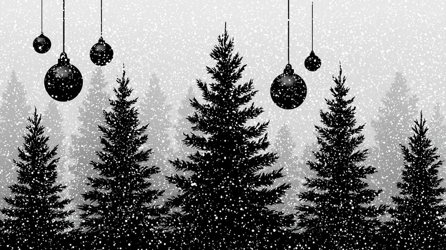 Forest Wallpaper Mural – Woodland Wall Mural – Snowy Evergreen Forest Silhouette printable artwork