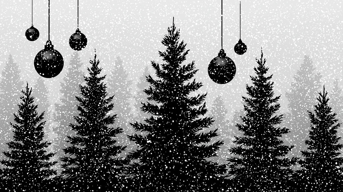 Snowy Evergreen Forest Silhouette Mural Wallpaper - room preview 04