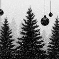 Snowy Evergreen Forest Silhouette Mural Wallpaper - room preview 04