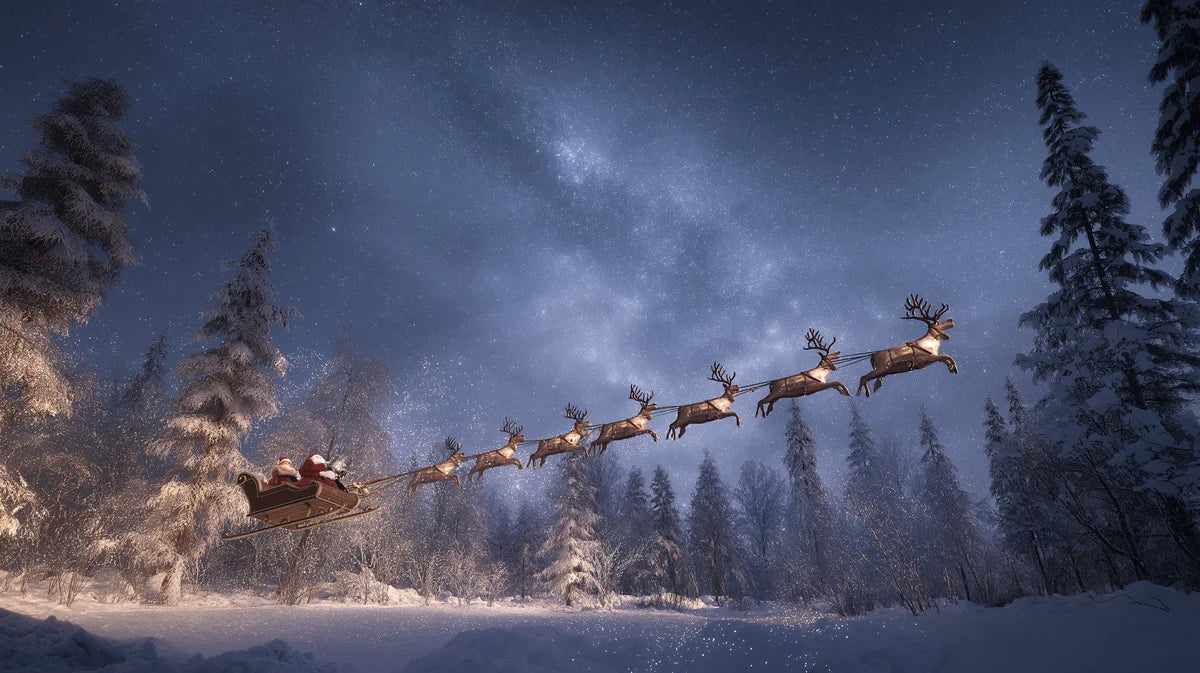 Midnight Sleigh Ride Mural Wallpaper — Festive Winter Landscape Mural Wallpaper - room preview 04