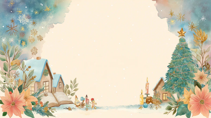 Watercolor Wallpaper Mural – Watercolour Wall Mural – Watercolor Winter Village — Festive Holiday Scenes printable artwork
