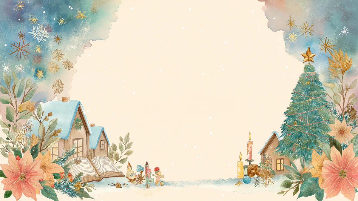 Watercolor Winter Village Mural Wallpaper — Festive Holiday Scenes Mural Wallpaper - room preview 04