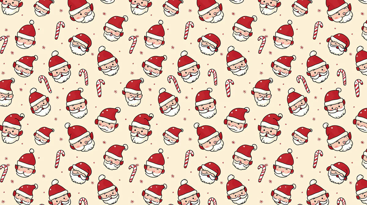Santa and Candy Cane Mural Wallpaper — Whimsical Holiday Pattern Mural Wallpaper - room preview 04