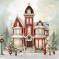 Victorian Mansion Winter Scene Mural Wallpaper — Festive Holiday Art Mural Wallpaper - room preview 04