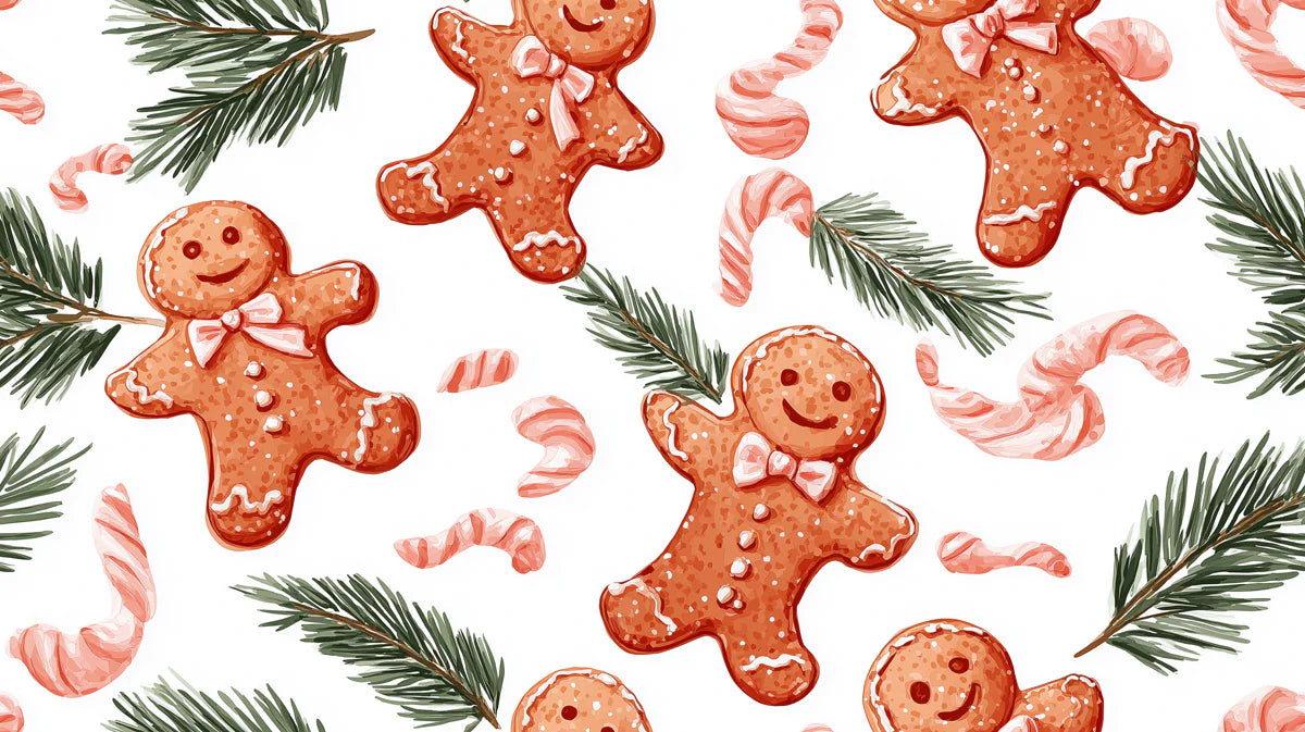 Gingerbread and Pine Branch Mural Wallpaper — Whimsical Holiday Art Mural Wallpaper - room preview 04