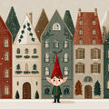 Nordic Row House and Elf Mural Wallpaper — Whimsical Winter Scene Mural Wallpaper - room preview 04