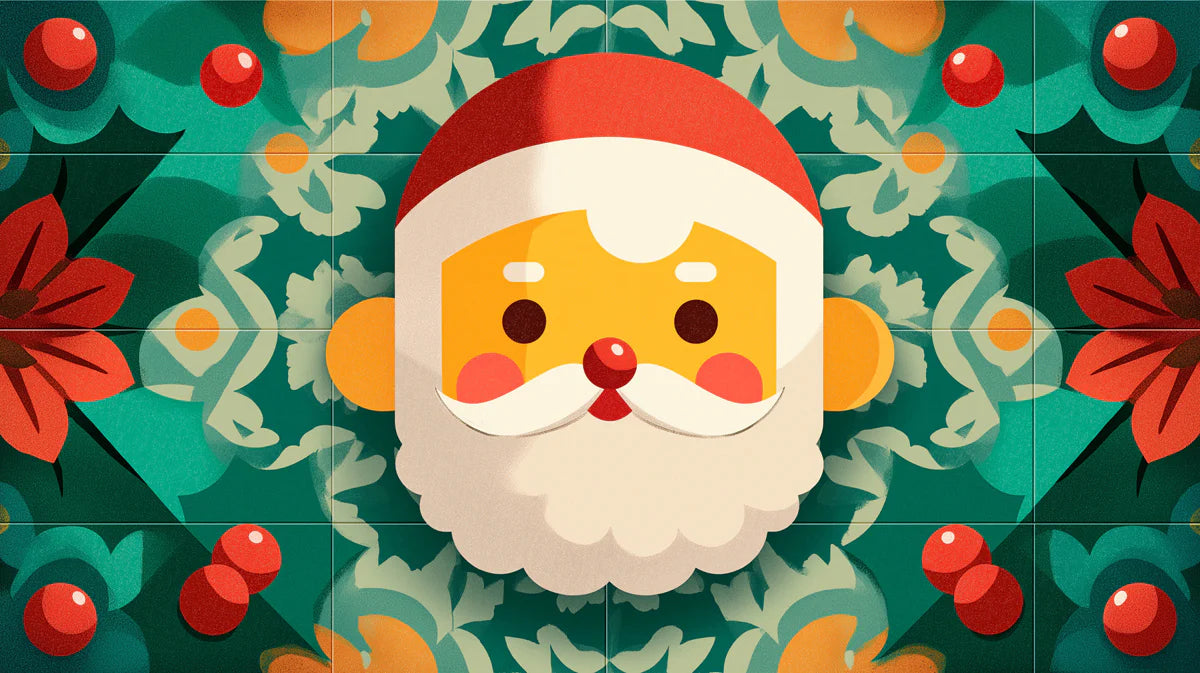 Santa Poinsettia Tile Mural Wallpaper —Festive Holiday Motif Mural Wallpaper - room preview 04