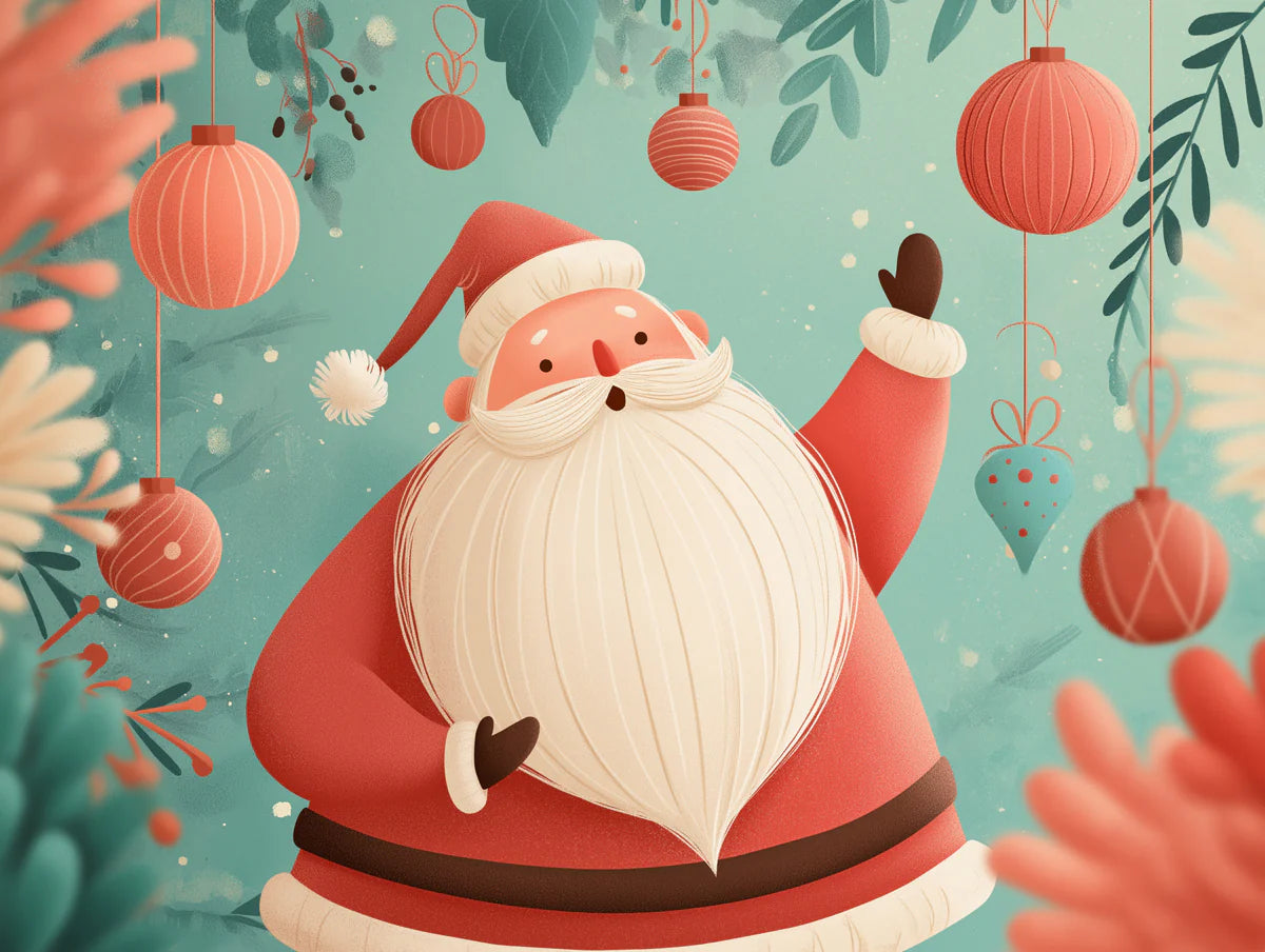 Jolly Santa Illustration Mural Wallpaper — Whimsical Holiday Charm Mural Wallpaper - room preview 04