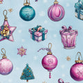 Whimsical Holiday Ornament Mural Wallpaper — Watercolor Blue & Pink Mural Wallpaper - room preview 04
