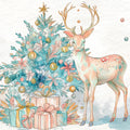 Watercolor Deer and Festive Tree Mural Wallpaper Whimsical Art Mural Wallpaper - room preview 04