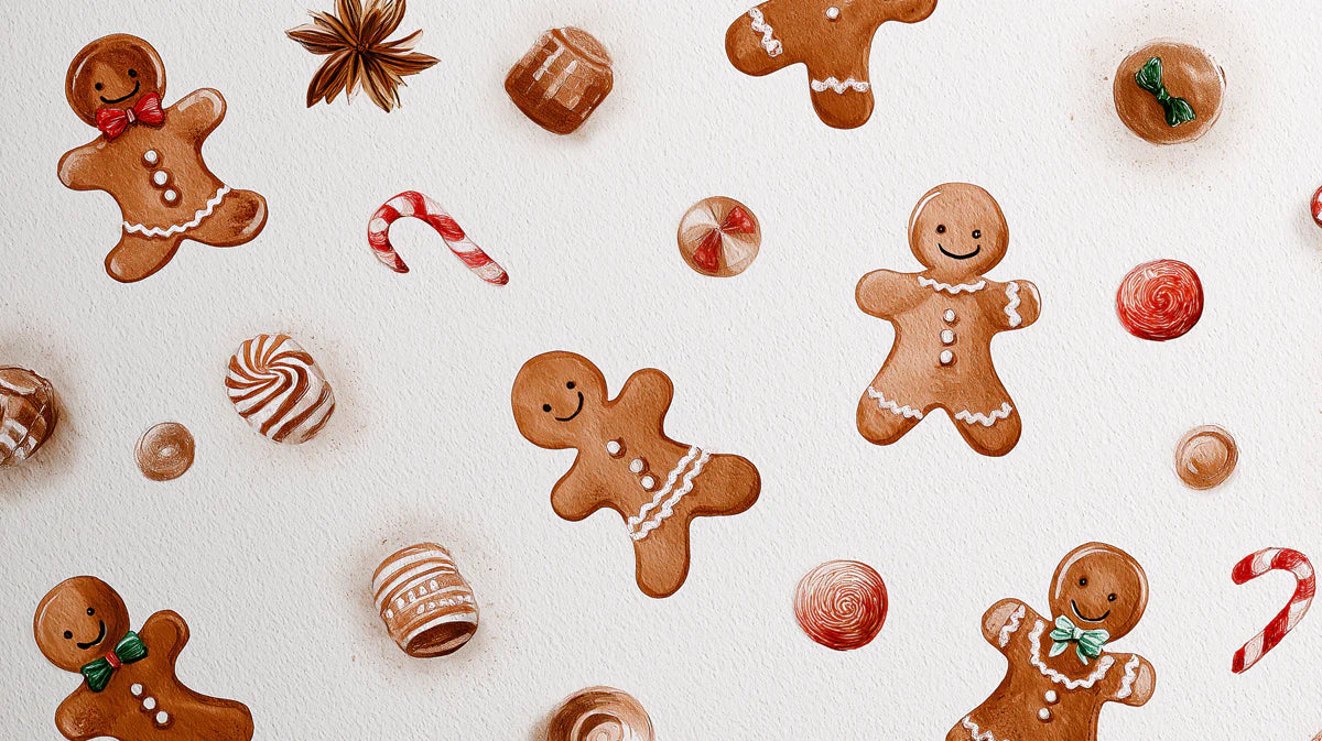 Watercolor Gingerbread and Candy Holiday Mural Wallpaper - room preview 04