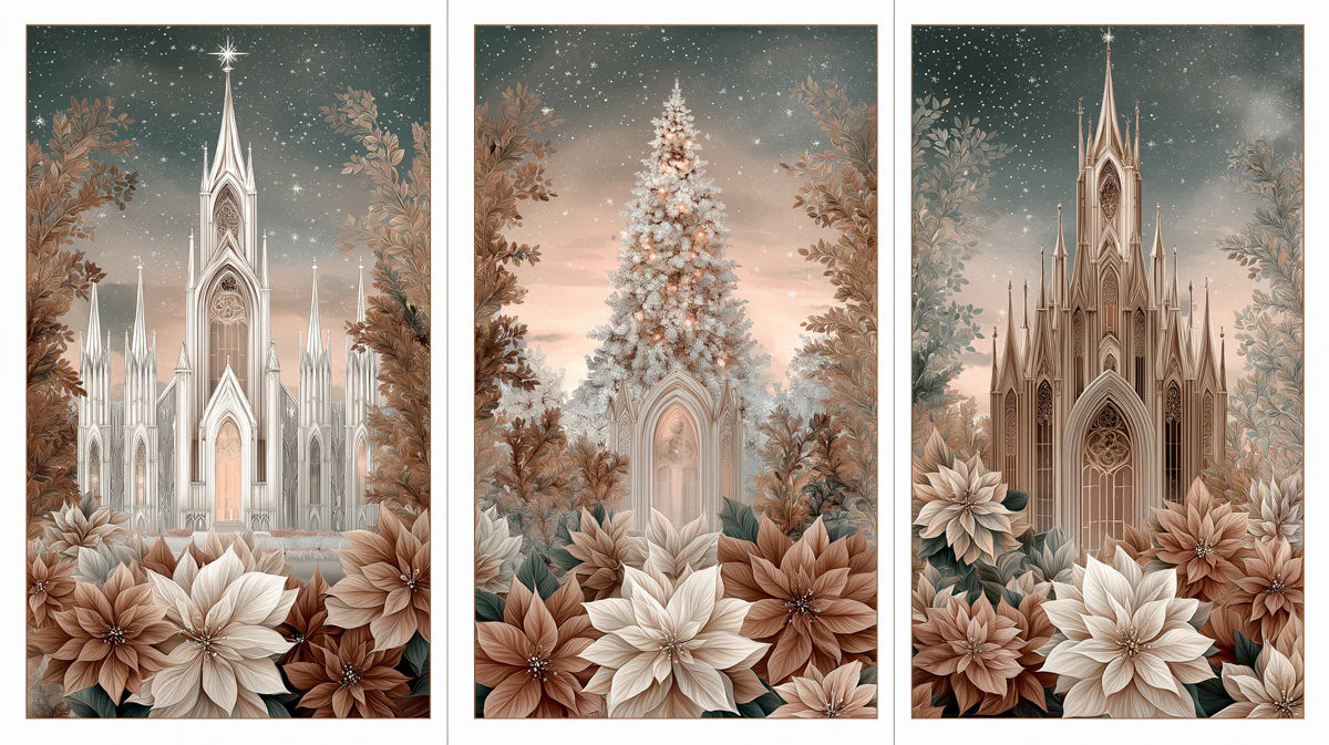 Gothic Poinsettia Triptych Mural Wallpaper — Antique Sepia Finish Mural Wallpaper - room preview 04