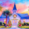 Tropical Christmas Church Watercolor Mural Wallpaper - room preview 04