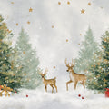 Winter Forest Deer Mural Wallpaper — Festive Gold and Green Scene Mural Wallpaper - room preview 04
