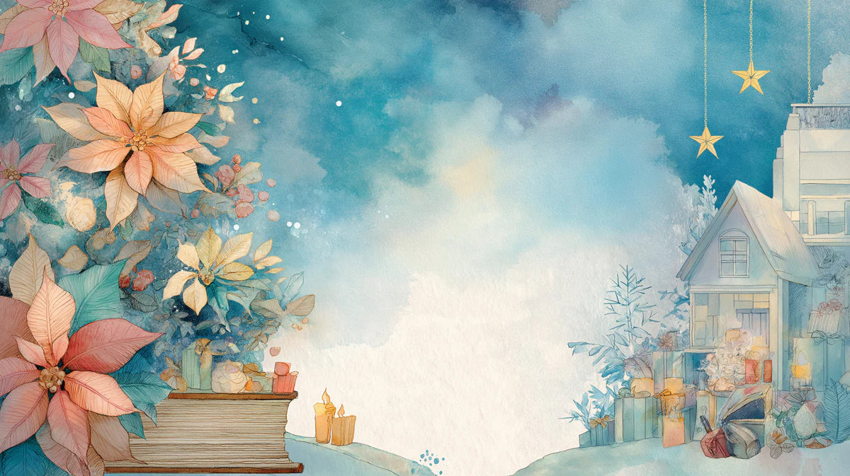 Watercolor Winter Scene Mural Wallpaper — Soft Seasonal Charm Mural Wallpaper - room preview 04