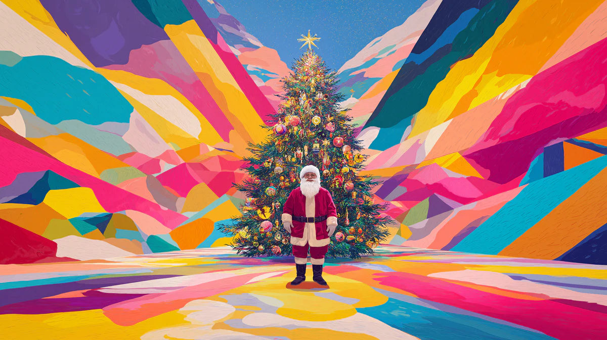 Abstract Holiday Santa and Christmas Tree Mural Wallpaper - room preview 04