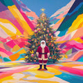 Abstract Holiday Santa and Christmas Tree Mural Wallpaper - room preview 04