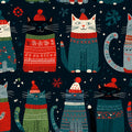 Festive Winter Cats Mural Wallpaper — Whimsical Holiday Pattern Mural Wallpaper - room preview 04