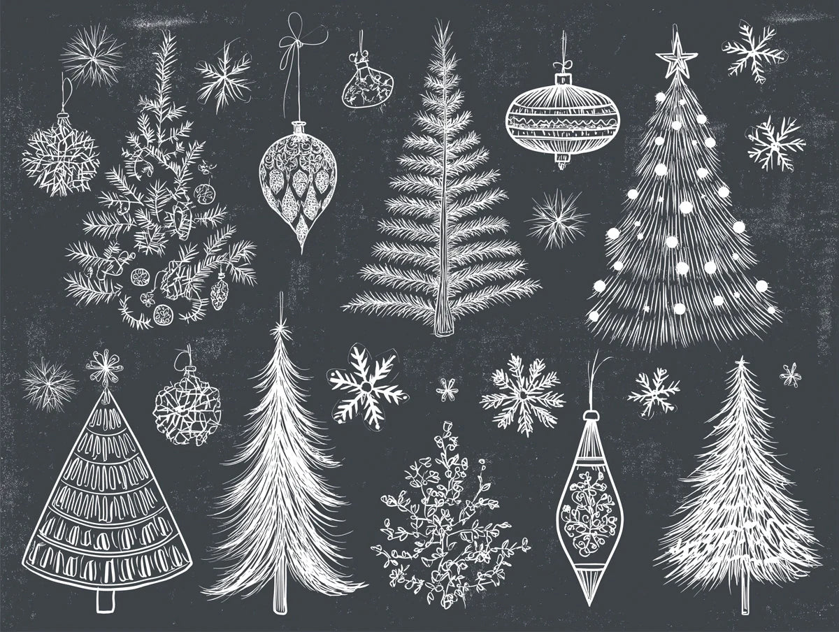 Chalkboard Christmas Sketch Mural Wallpaper —Hand-Drawn Holiday Art Mural Wallpaper - room preview 04