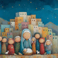 Stylized Folk Art Nativity Scene Mural Wallpaper Whimsical Townscape Mural Wallpaper - room preview 04