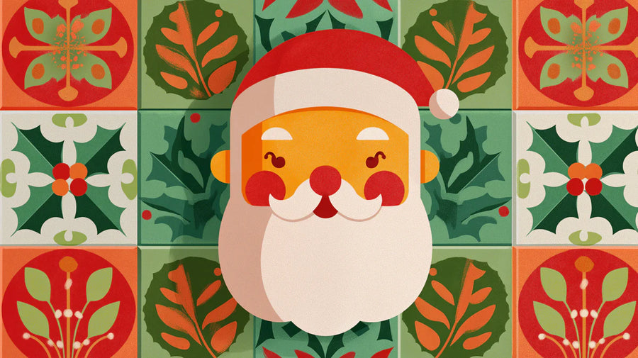 Geometric Wallpaper Mural – Pattern Wall Mural – Santa Folk Art Tile — Festive Geometric Design printable artwork