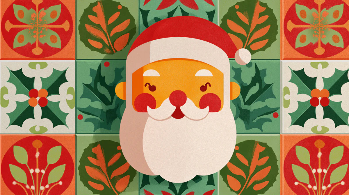 Santa Folk Art Tile Mural Wallpaper — Festive Geometric Design Mural Wallpaper - room preview 04