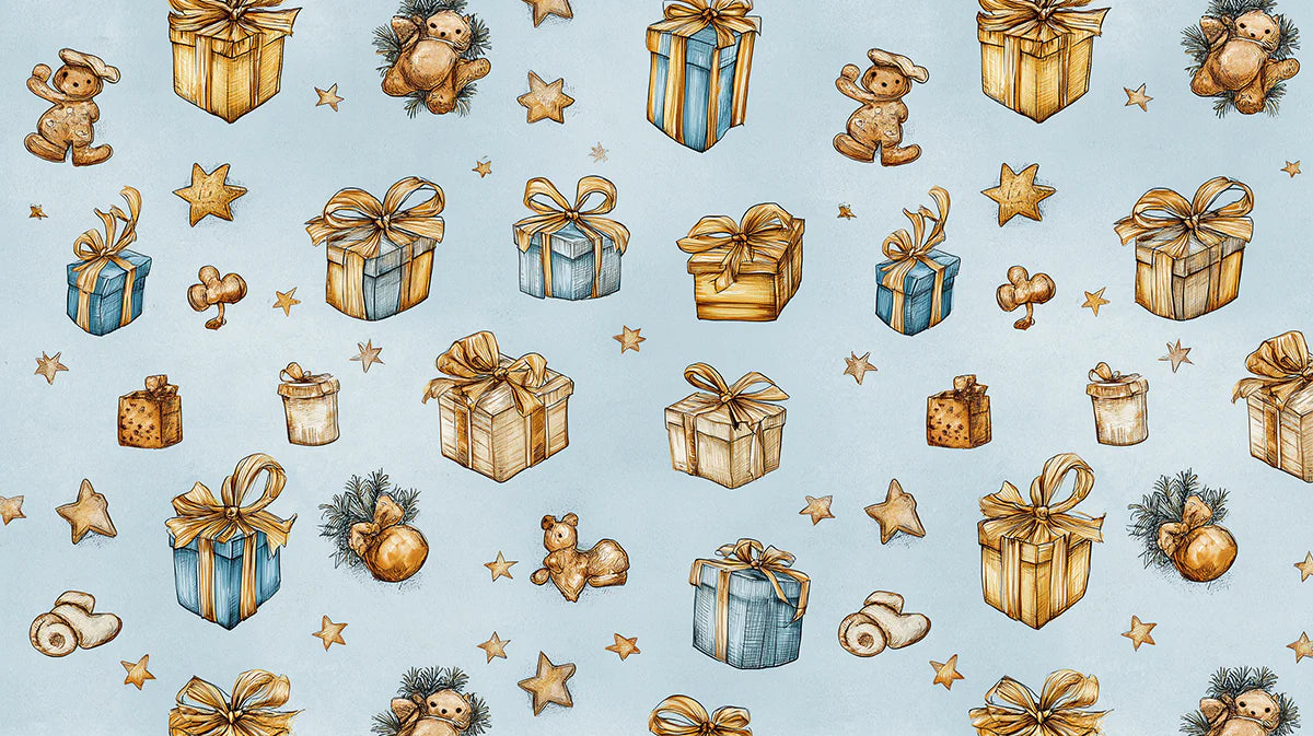 Vintage Toy and Gift Mural Wallpaper —Nostalgic Holiday Art Mural Wallpaper - room preview 04