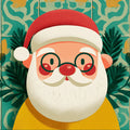 Santa Face and Portuguese Tile Mural Wallpaper — Whimsical Holiday Mural Wallpaper - room preview 04