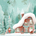 Snowy Elf Cottage Winter Mural Wallpaper — Whimsical Storybook Scene Mural Wallpaper - room preview 04
