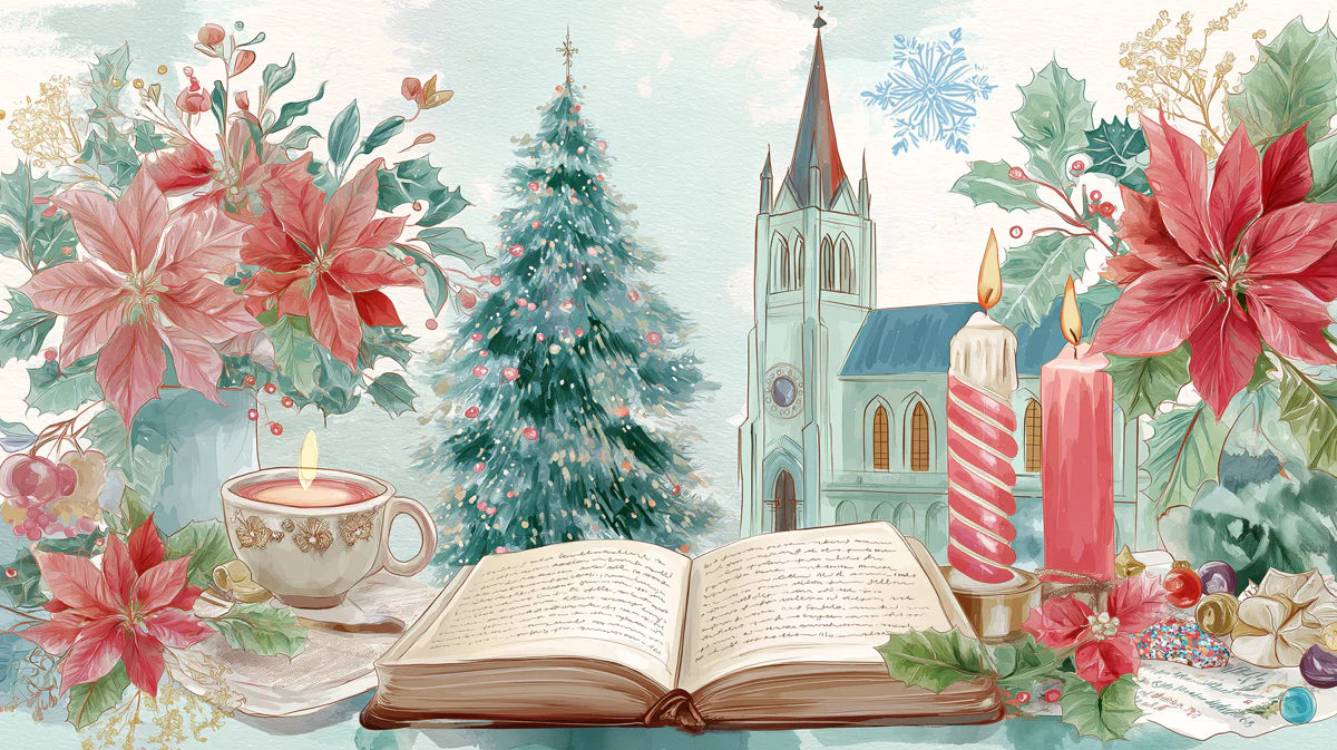 Winter Storybook Holiday Floral Mural Wallpaper - room preview 04