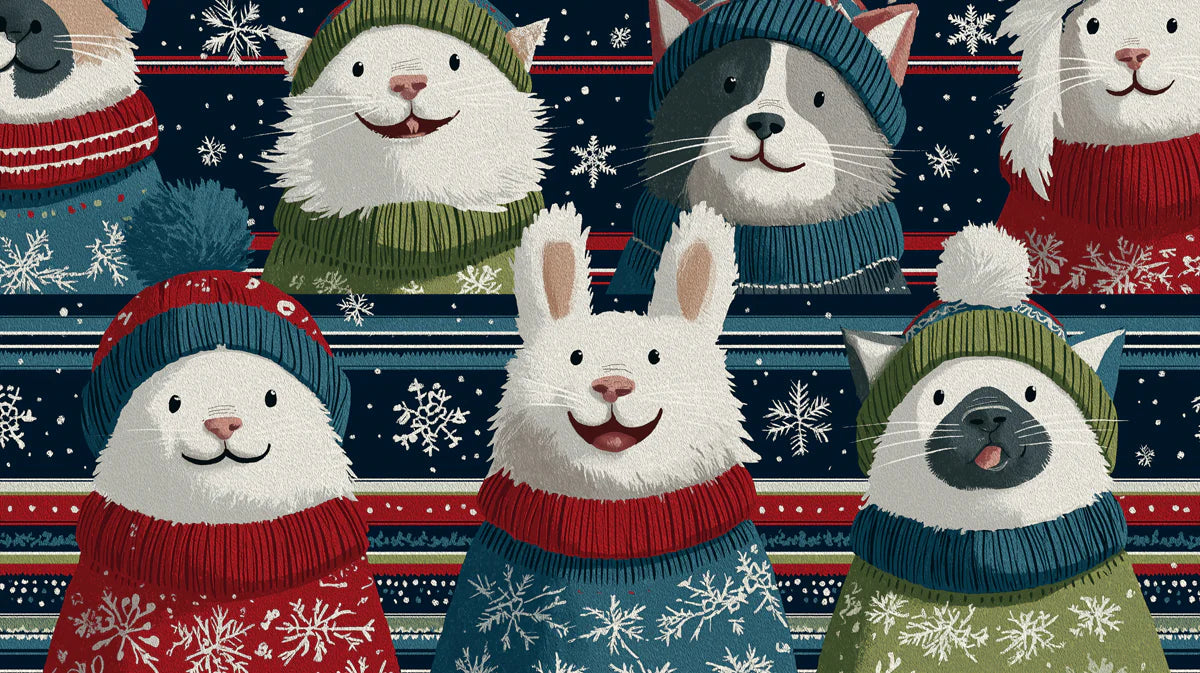 Cozy Holiday Critters Mural Wallpaper — Whimsical Festive Pattern Mural Wallpaper - room preview 04