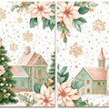 Pastel Winter Village Mural Wallpaper with Poinsettia Accents Mural Wallpaper - room preview 04