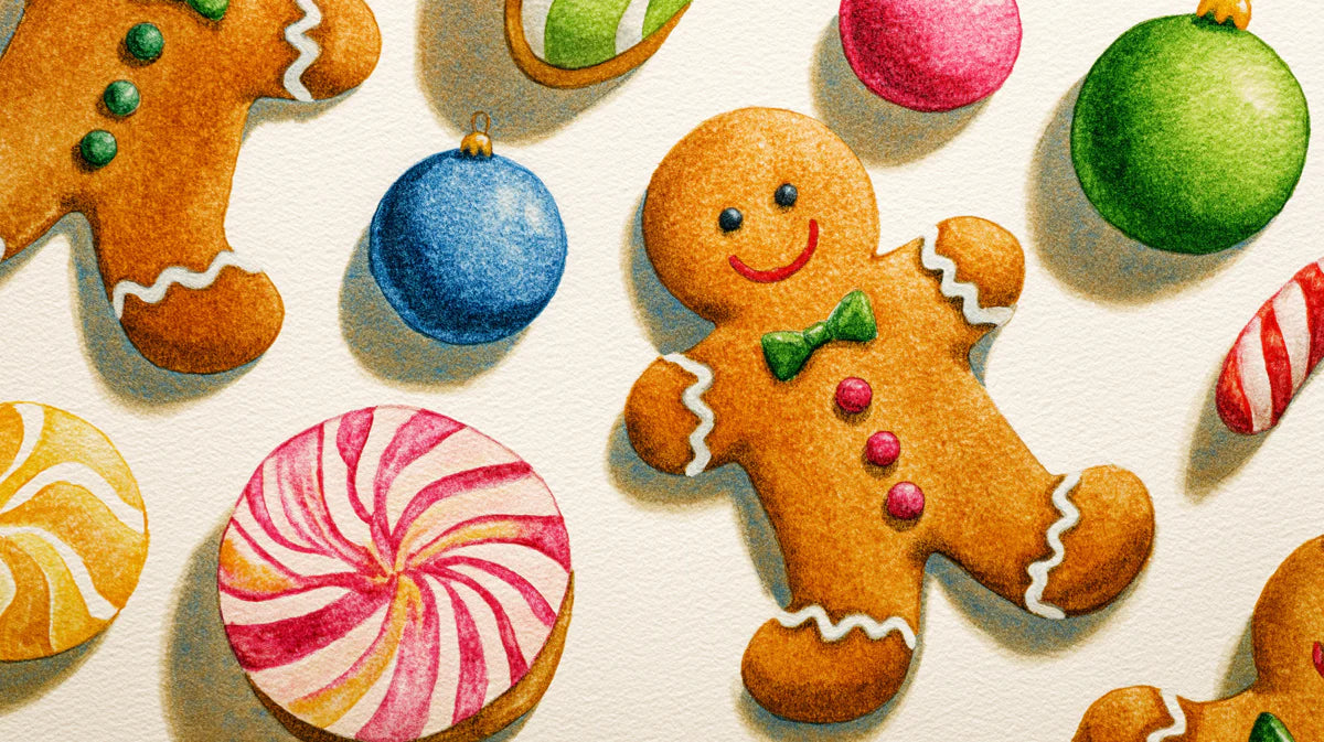 Gingerbread and Ornament Holiday Illustration Mural Wallpaper - room preview 04