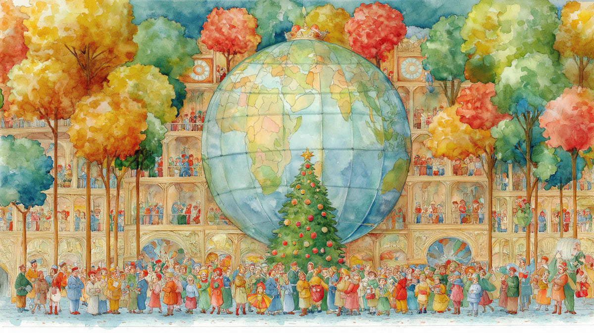 Global Holiday Celebration Mural Wallpaper — Whimsical Watercolor Art Mural Wallpaper - room preview 04
