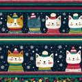 Festive Cat Knit Mural Wallpaper — Whimsical Holiday Striped Pattern Mural Wallpaper - room preview 04