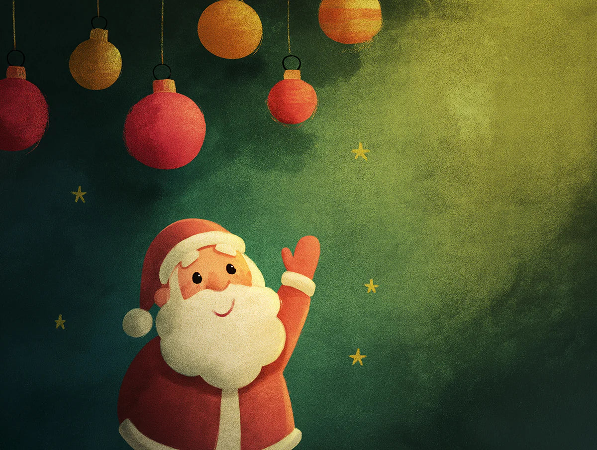Folk Art Santa Vignette Mural Wallpaper — Whimsical Holiday Decor Mural Wallpaper - room preview 04