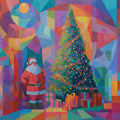 Cubist Holiday Santa Mural Wallpaper — Expressionist Festive Art Mural Wallpaper - room preview 04