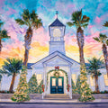 Tropical Coastal Church Mural Wallpaper — Artistic Sunset Scene Mural Wallpaper - room preview 04