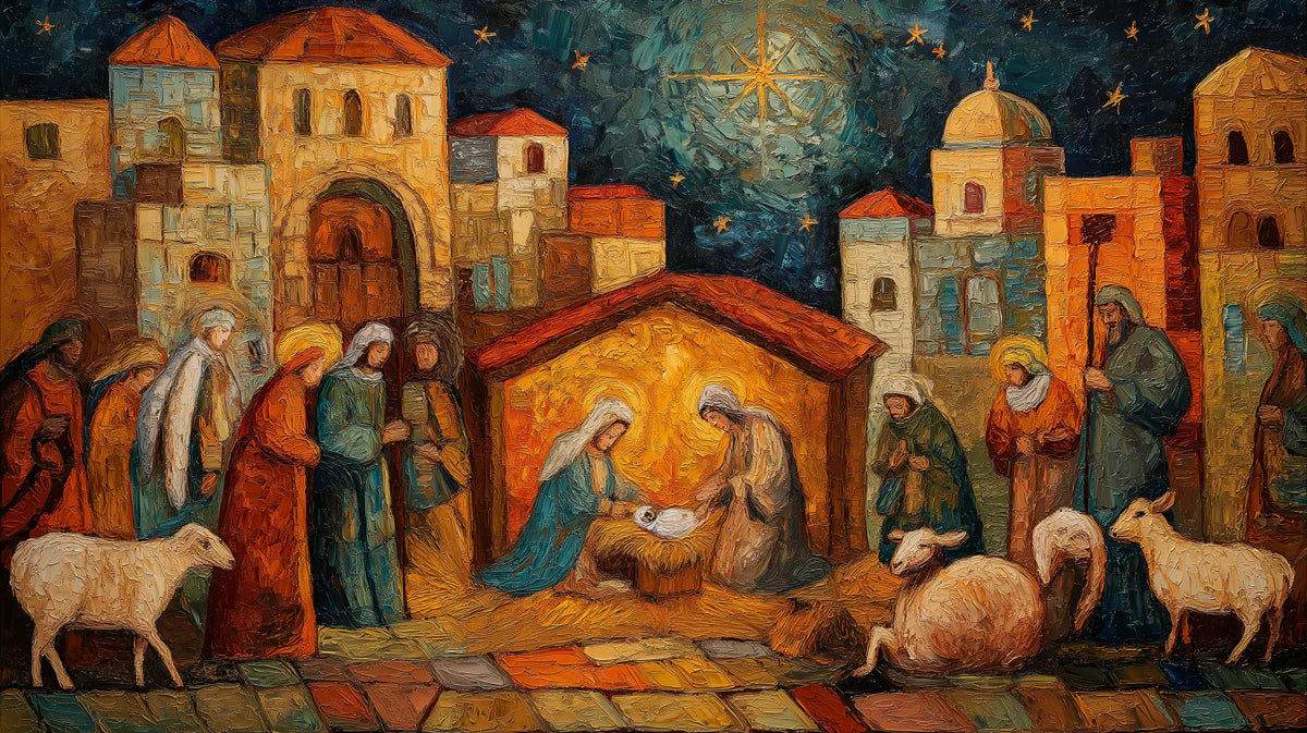 Nativity Oil Painting Mural Wallpaper — Impressionist Wall Art Mural Wallpaper - room preview 04