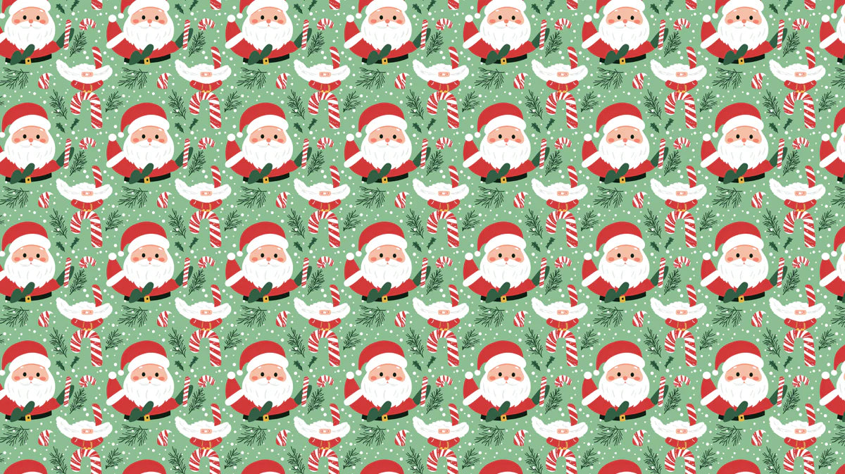 Santa and Candy Cane Christmas Mural Wallpaper — Festive Green Mural Wallpaper - room preview 04