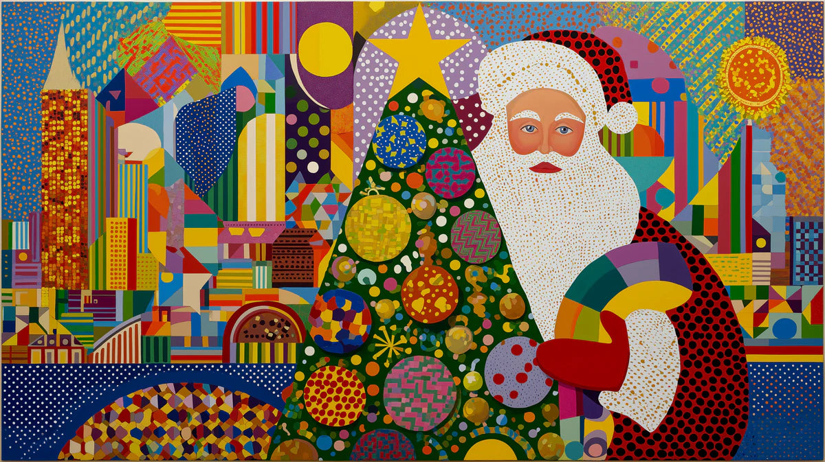 Pop Art Christmas Cityscape Mural Wallpaper — Vibrant Urban Festive Mural Wallpaper - room preview 04