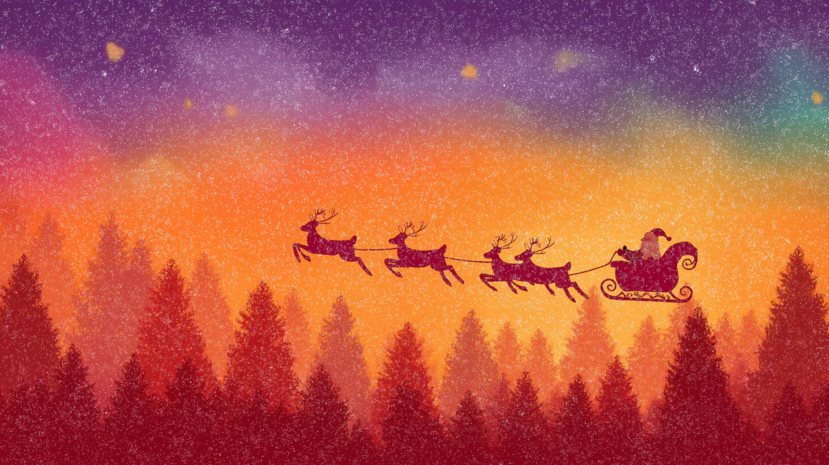 Sleigh Ride Silhouette Mural Wallpaper — Vibrant Arctic Gradient Mural Wallpaper - room preview 04