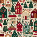 Folk Art Christmas Village Mural Wallpaper — Whimsical Holiday Decor Mural Wallpaper - room preview 04