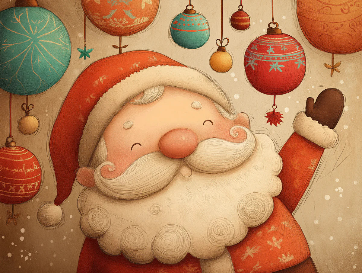 Vintage Santa Claus Mural Wallpaper — Festive Nostalgic Illustration Mural Wallpaper - room preview 04