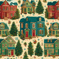 Winter Village Cottage Mural Wallpaper — Nostalgic Holiday Pattern Mural Wallpaper - room preview 04