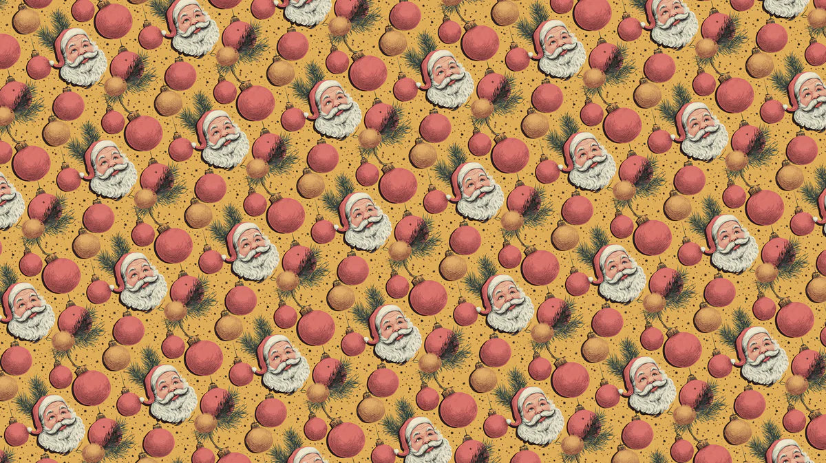 Vintage Santa Ornament Mural Wallpaper — Nostalgic Holiday Pattern Mural Wallpaper - room preview 04