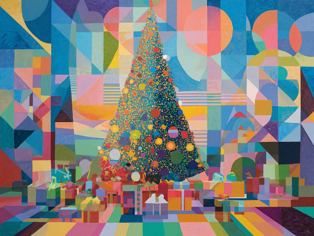 Abstract Geometric Holiday Tree Mural Wallpaper — Vibrant Cubist Art Mural Wallpaper - room preview 04