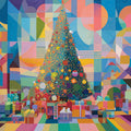 Abstract Geometric Holiday Tree Mural Wallpaper — Vibrant Cubist Art Mural Wallpaper - room preview 04