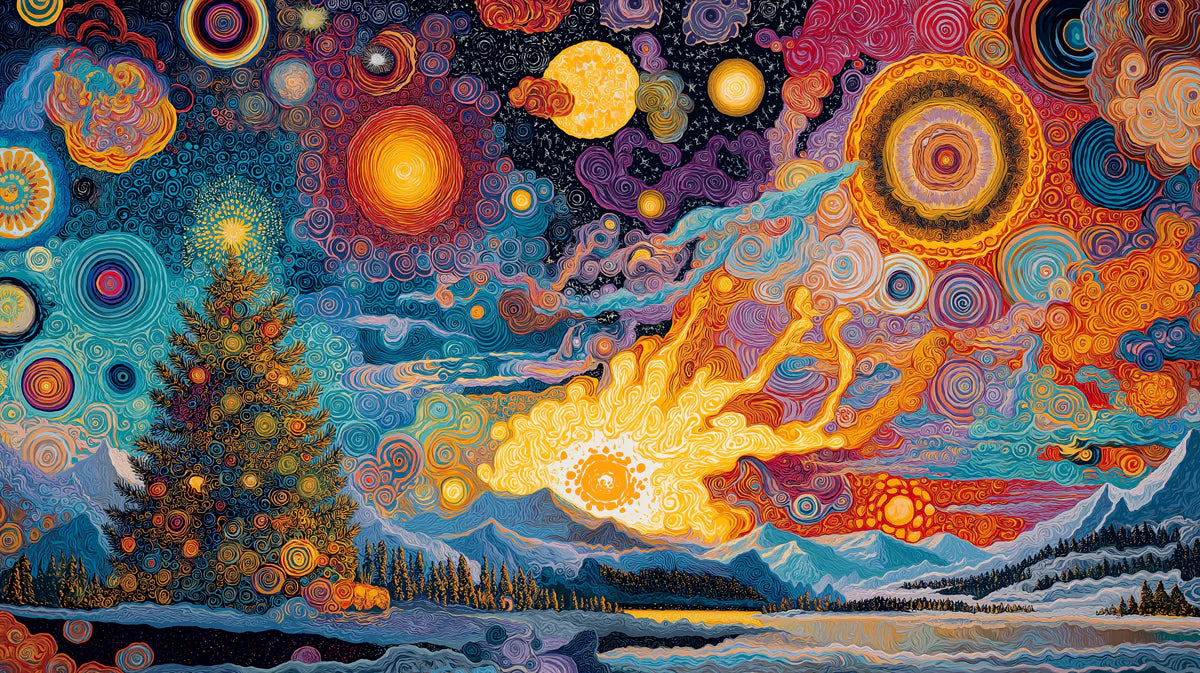 Cosmic Swirl Christmas Mural Wallpaper — Vibrant Psychedelic Art Mural Wallpaper - room preview 04